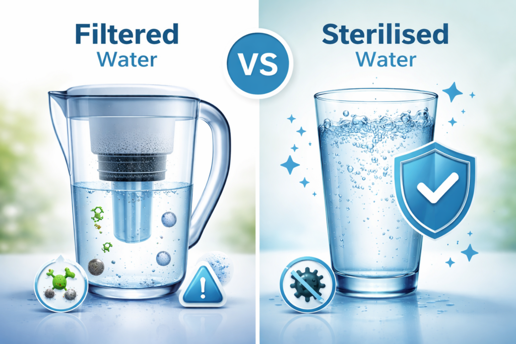 Filtered vs sterilised water